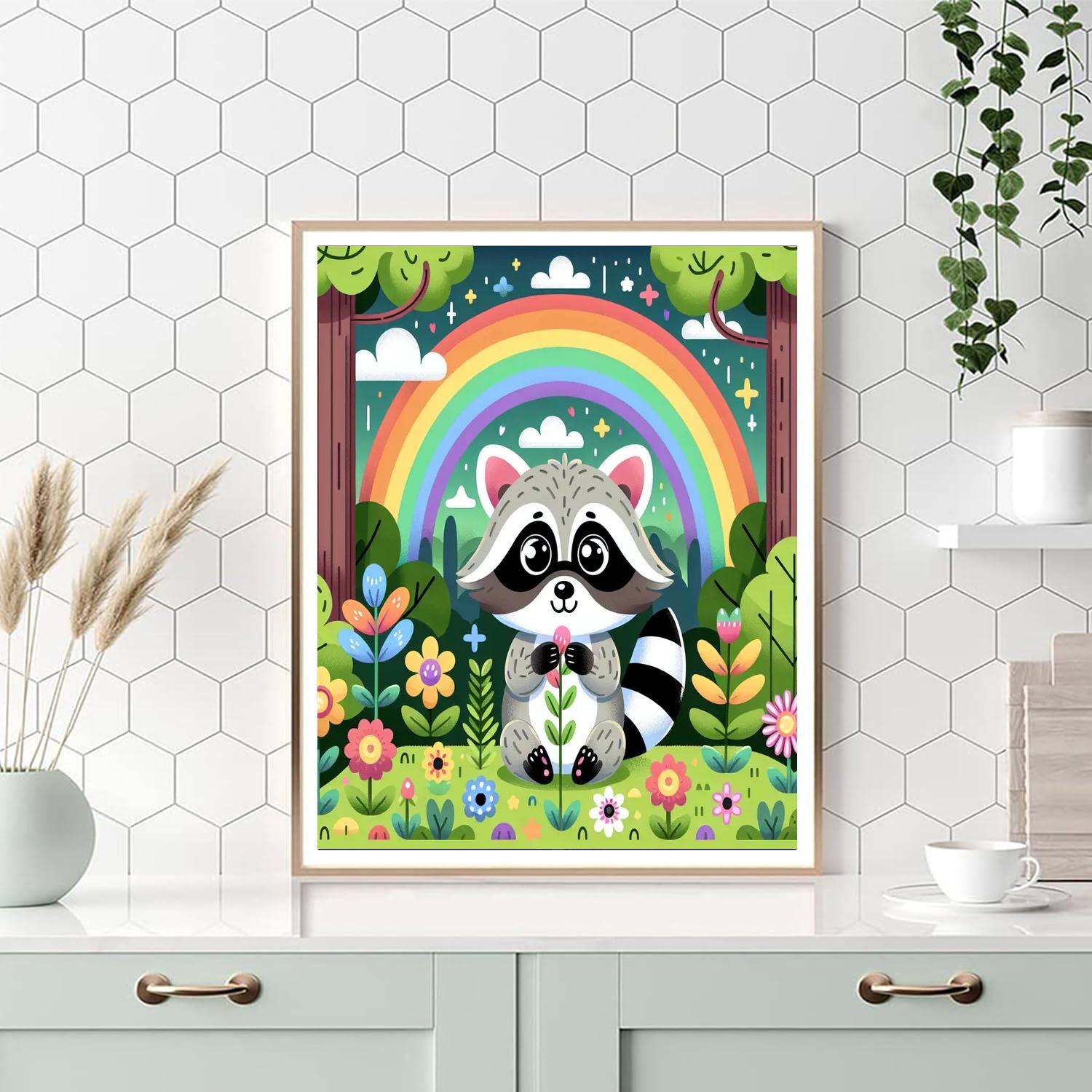 Rainbow Raccoon Ruckus Number Painting