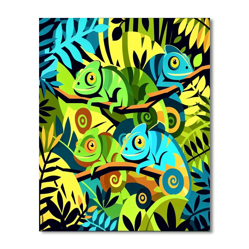 Colorful Chameleons' Jungle Hide And Seek Paint By Numbers Kits