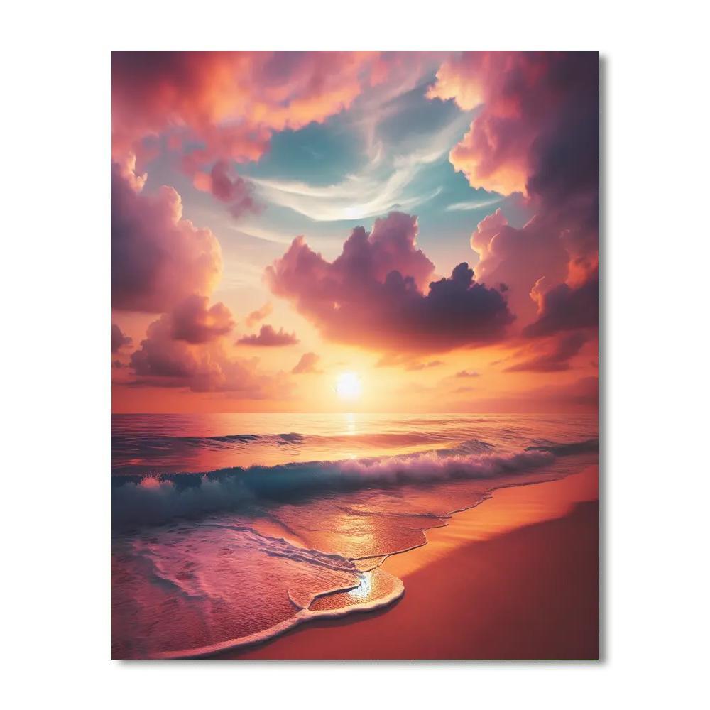 Calming Beach Sunset Number Painting