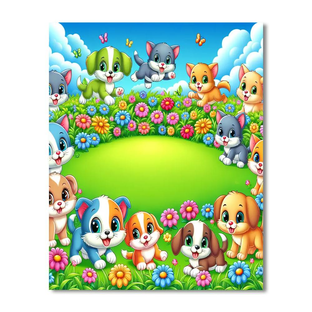 Adorable Kittens And Puppies Paint By Numbers Art