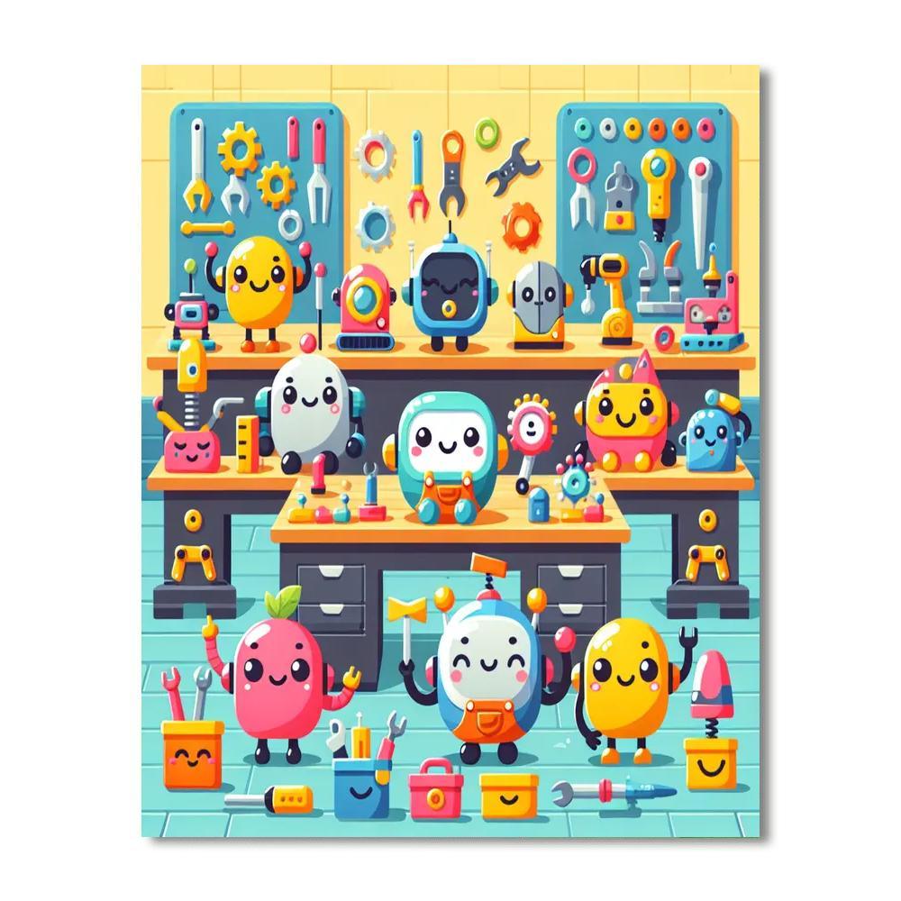 Cheerful Robot Helpers Paint By Color