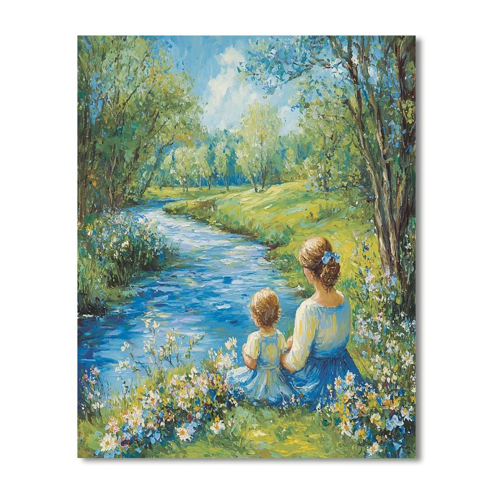 Mother And Child By The River Painting Number Kit