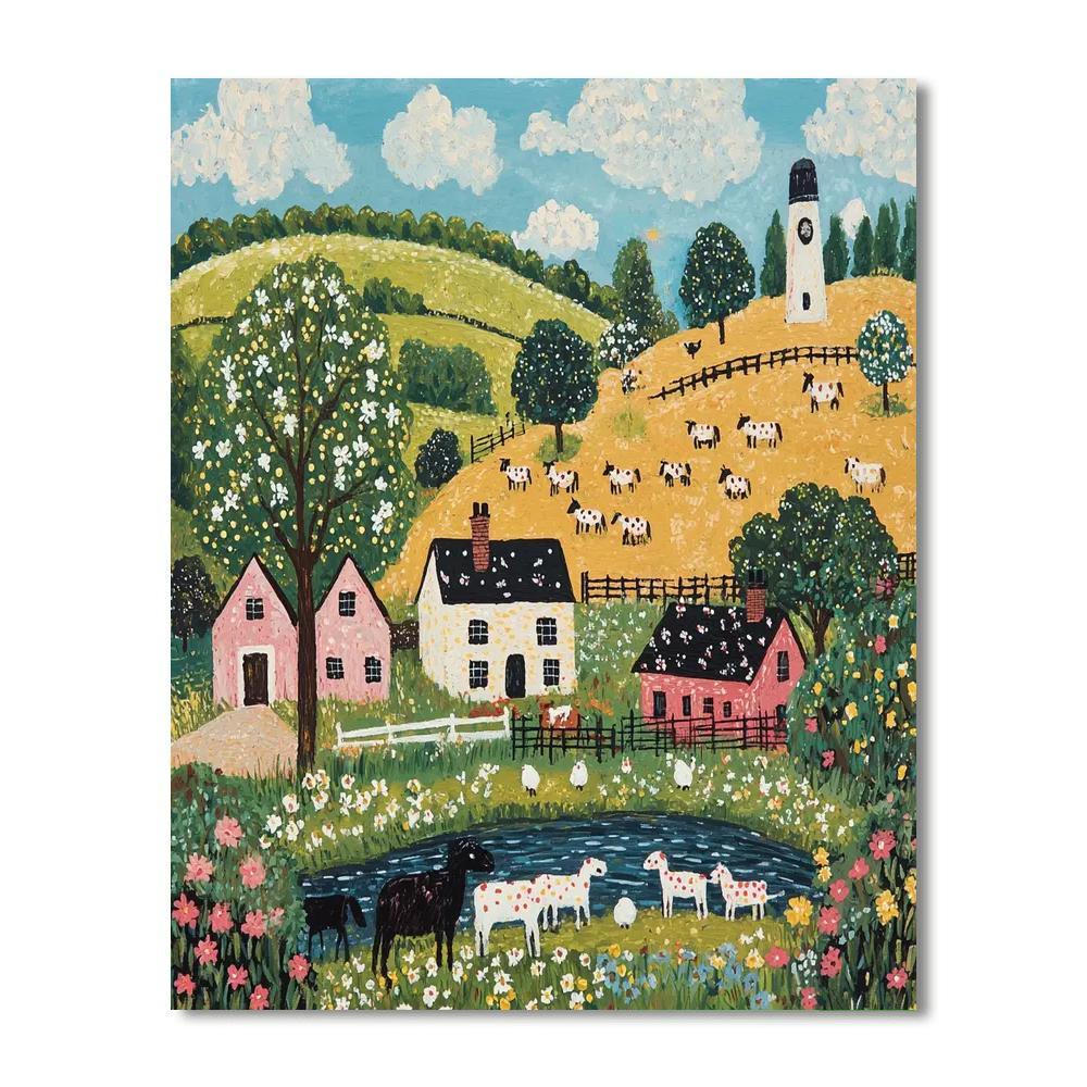 L.S. Lowry Inspired Joyful Pastel Farmyard  Paint By Numbers