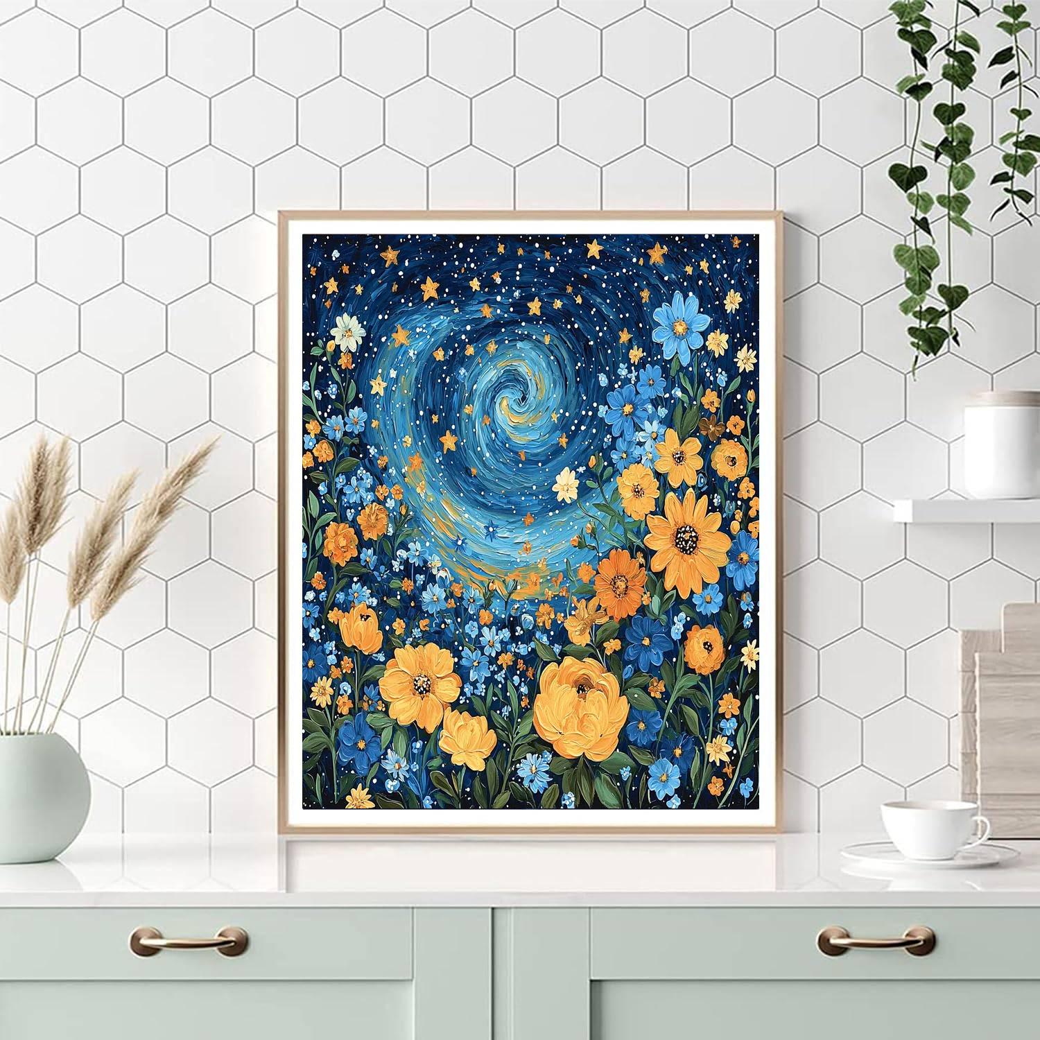 Van Gogh Inspired Starry Floral Night  Number Painting