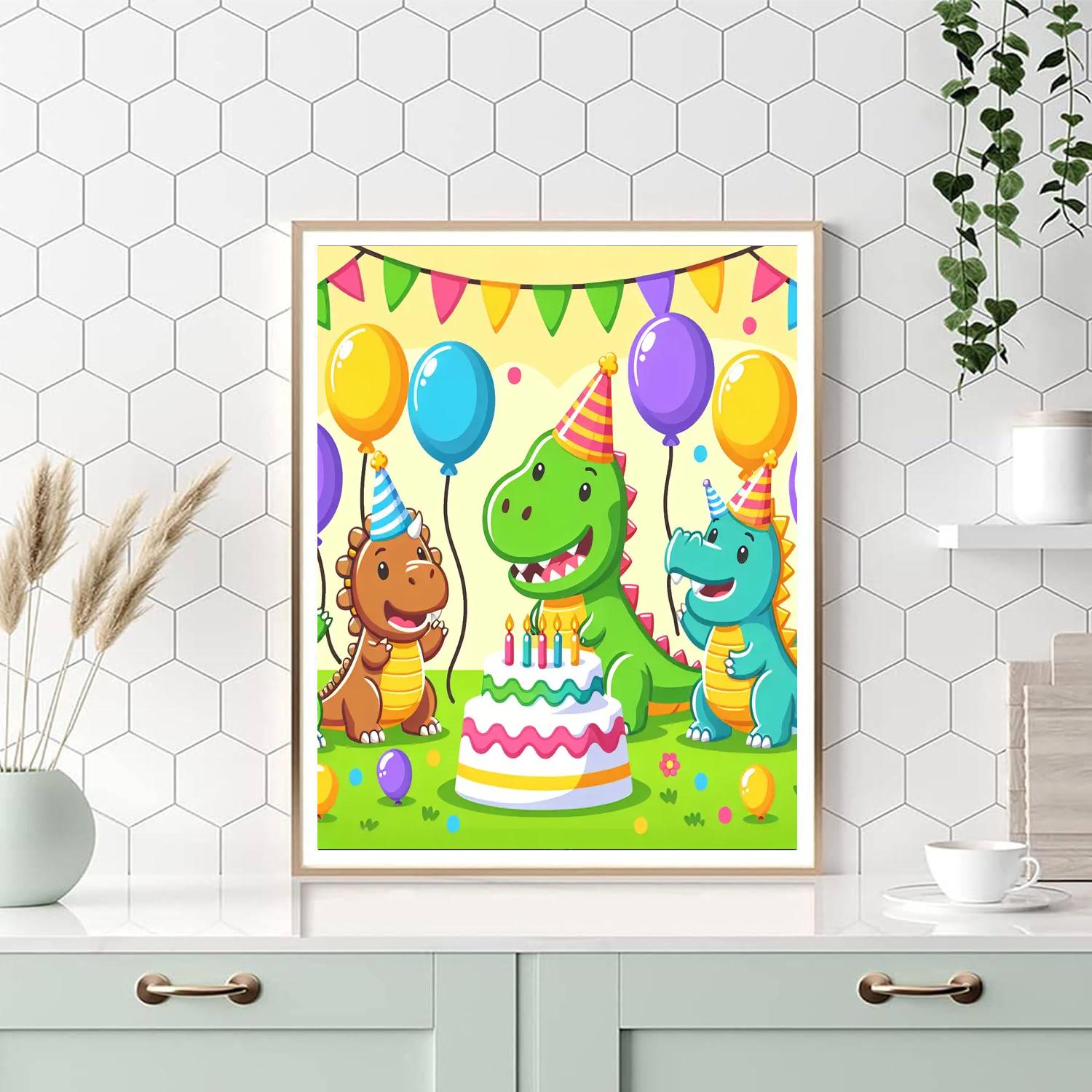 Doodle Dinosaur Party Paint By Numbers Art