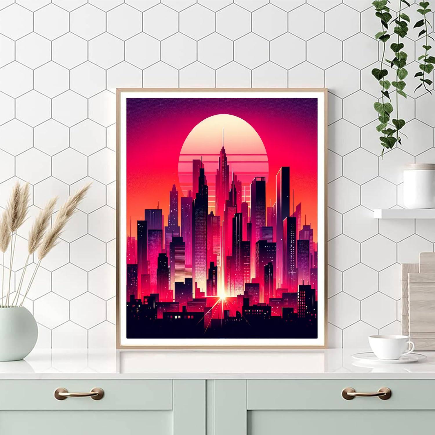 Vibrant City Sunset Painting Number Kit