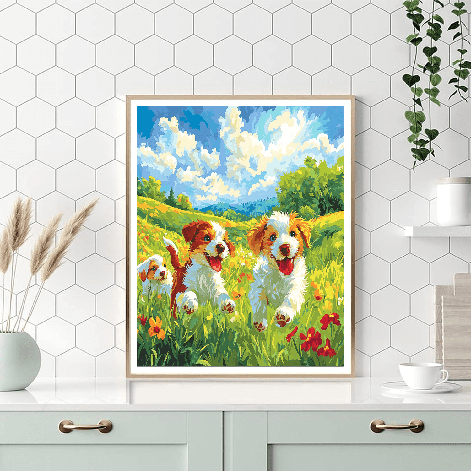 William Wegman Inspired Playful Puppies In The Meadow  Paint By Numbers Kits