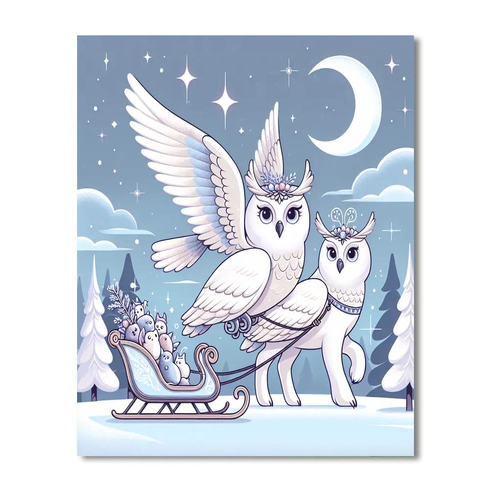 Snowy Owl Sleigh Ride Number Painting