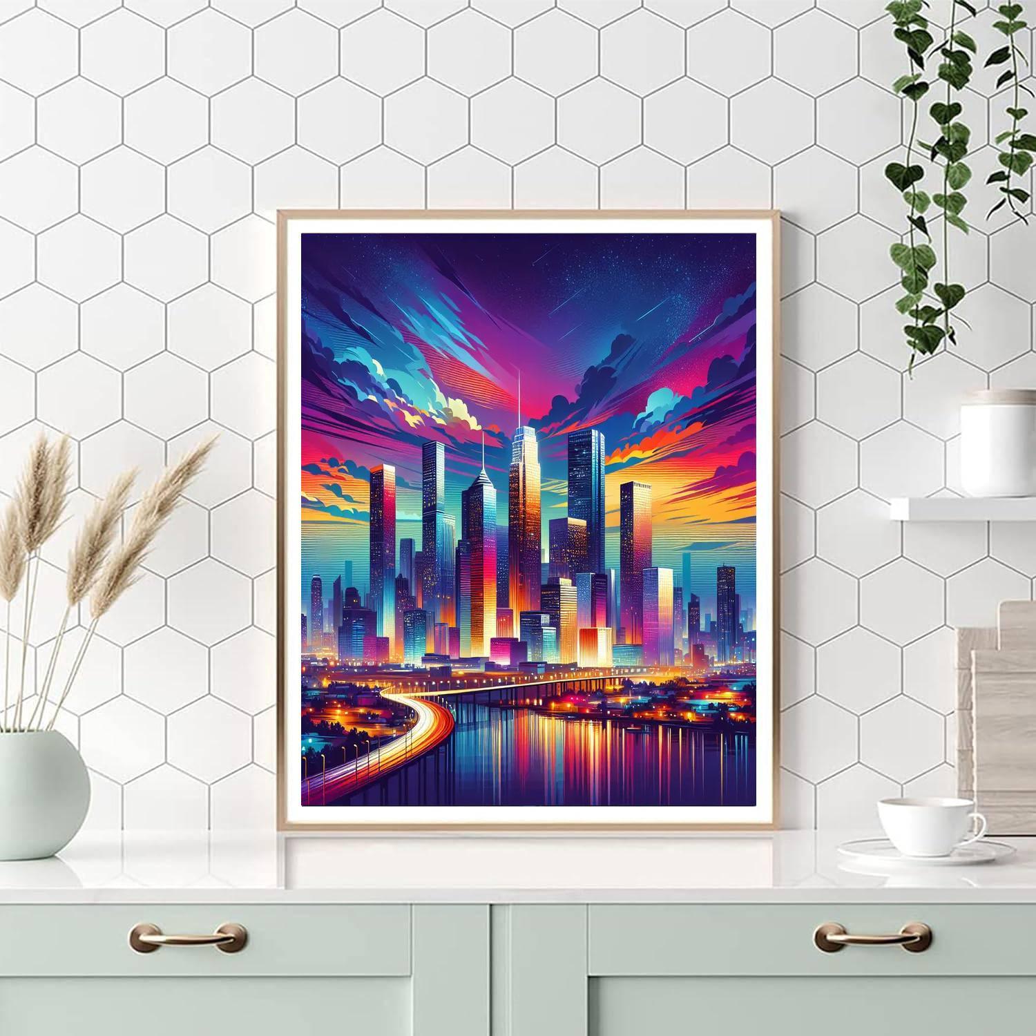Vibrant City Skyline At Dusk Painting By Numbers Kit