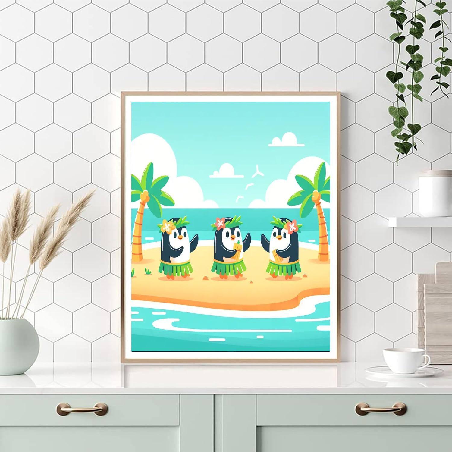 Happy Hula Penguins DIY Paint By Numbers