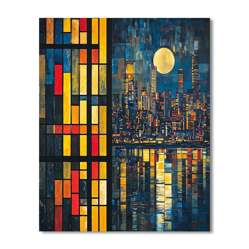 Piet Mondrian Inspired Gleaming City Lights  DIY Paint By Numbers