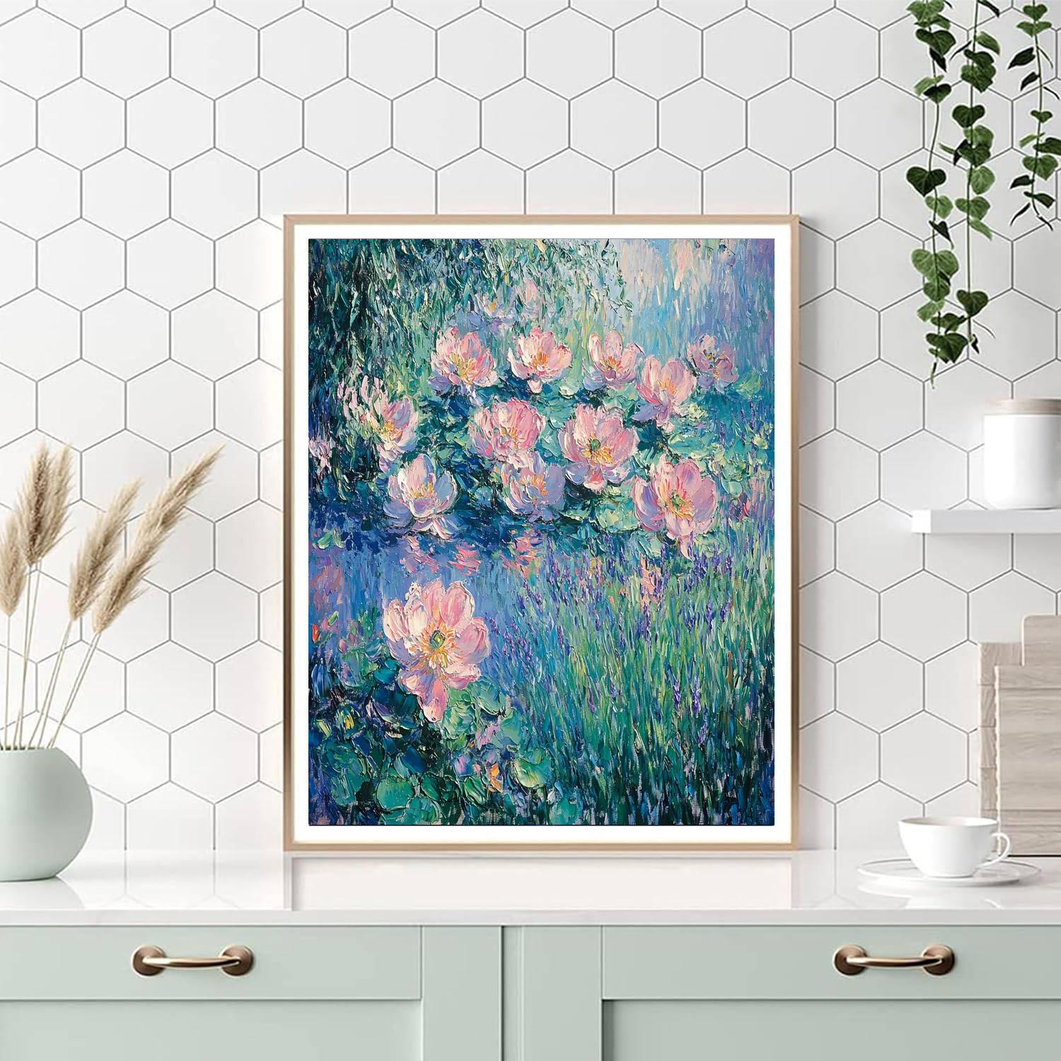 Claude Monet Inspired Serene Garden Blossoms  Number Painting