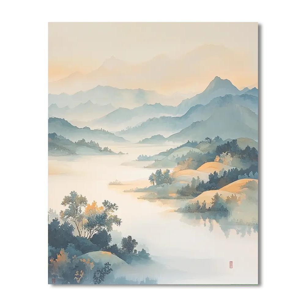 Zhao Mengfu Inspired Veil Of Morning Mist  Paint By Color