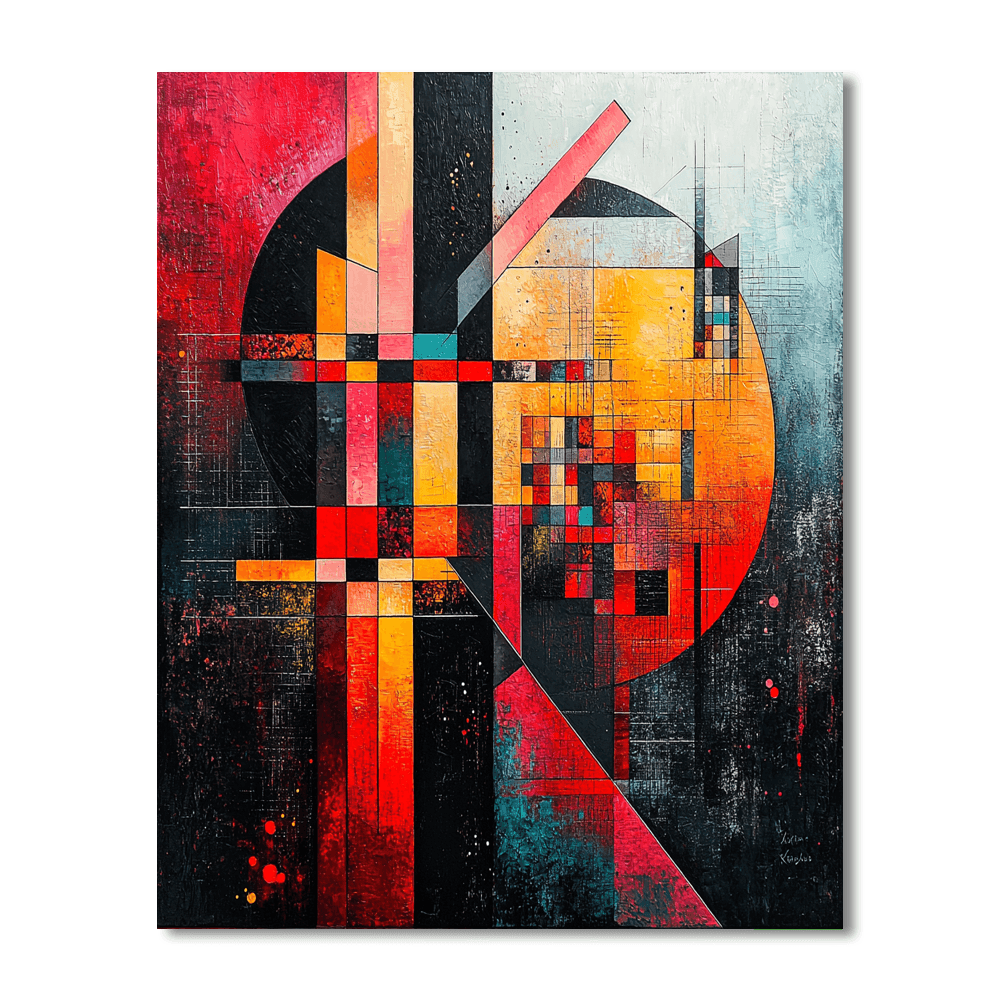 Wassily Kandinsky Inspired Urban Geometry In Red  Paint By Numbers Kits