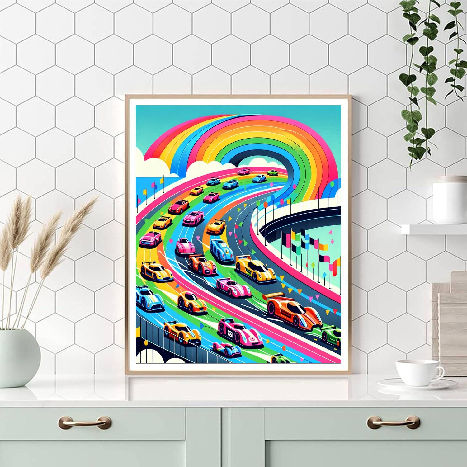 Rainbow Racing Cars Paint By Number