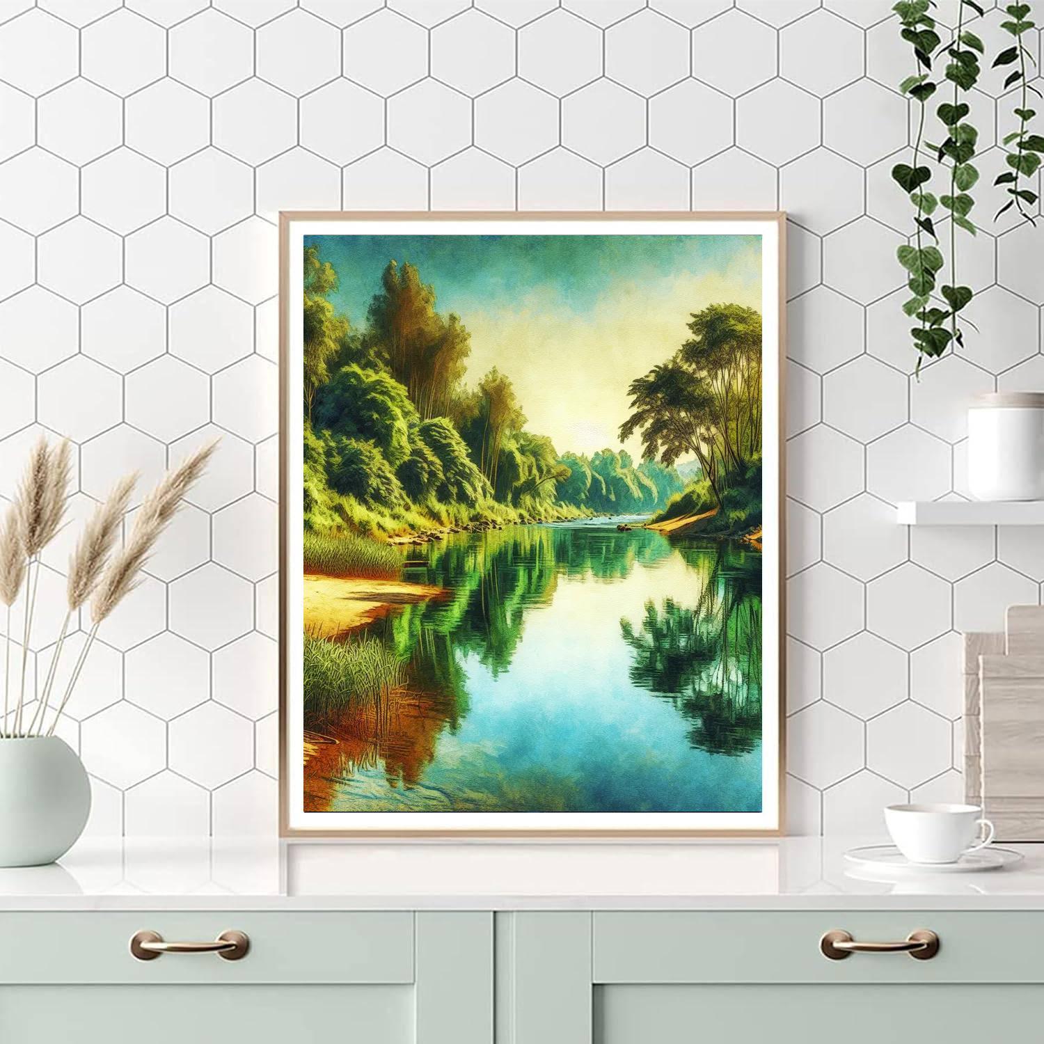 Serene Riverbank Reflection Numbered Painting Kits