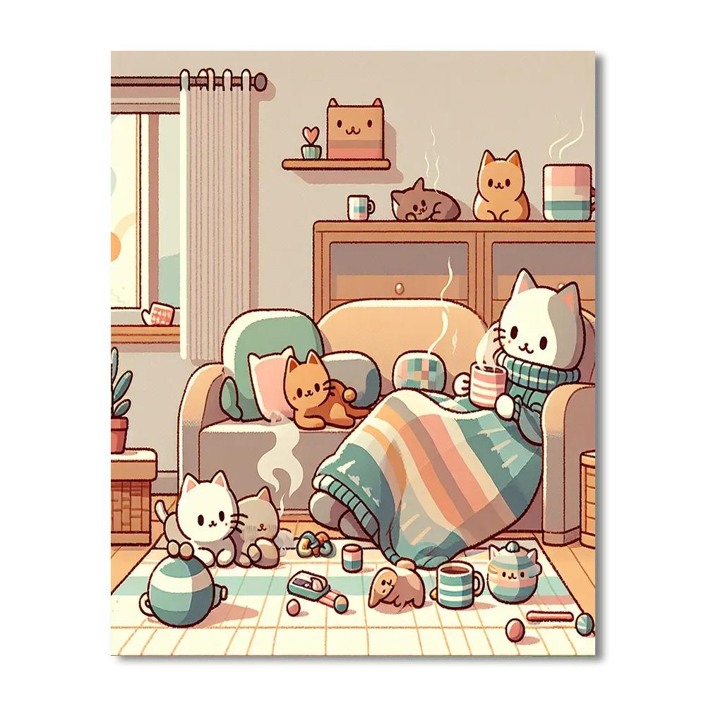 Friendly Feline Friends Painting Number Kit