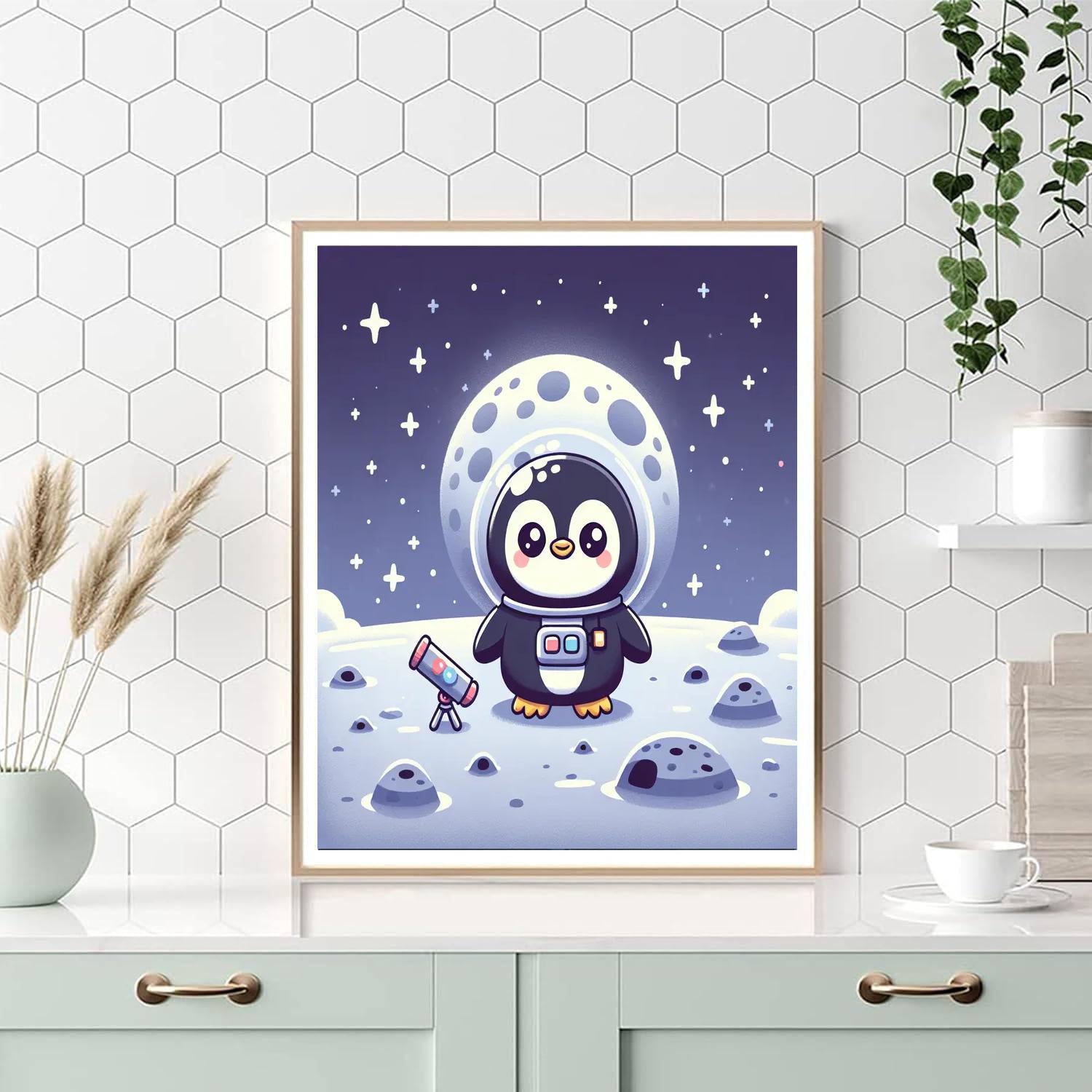 Moonlit Penguin Explorer Number Painting