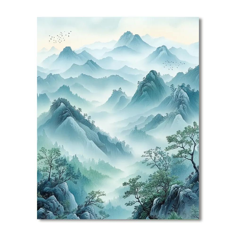 Zhao Mengfu Inspired Serenity Of Misty Mountains  Paint By Color