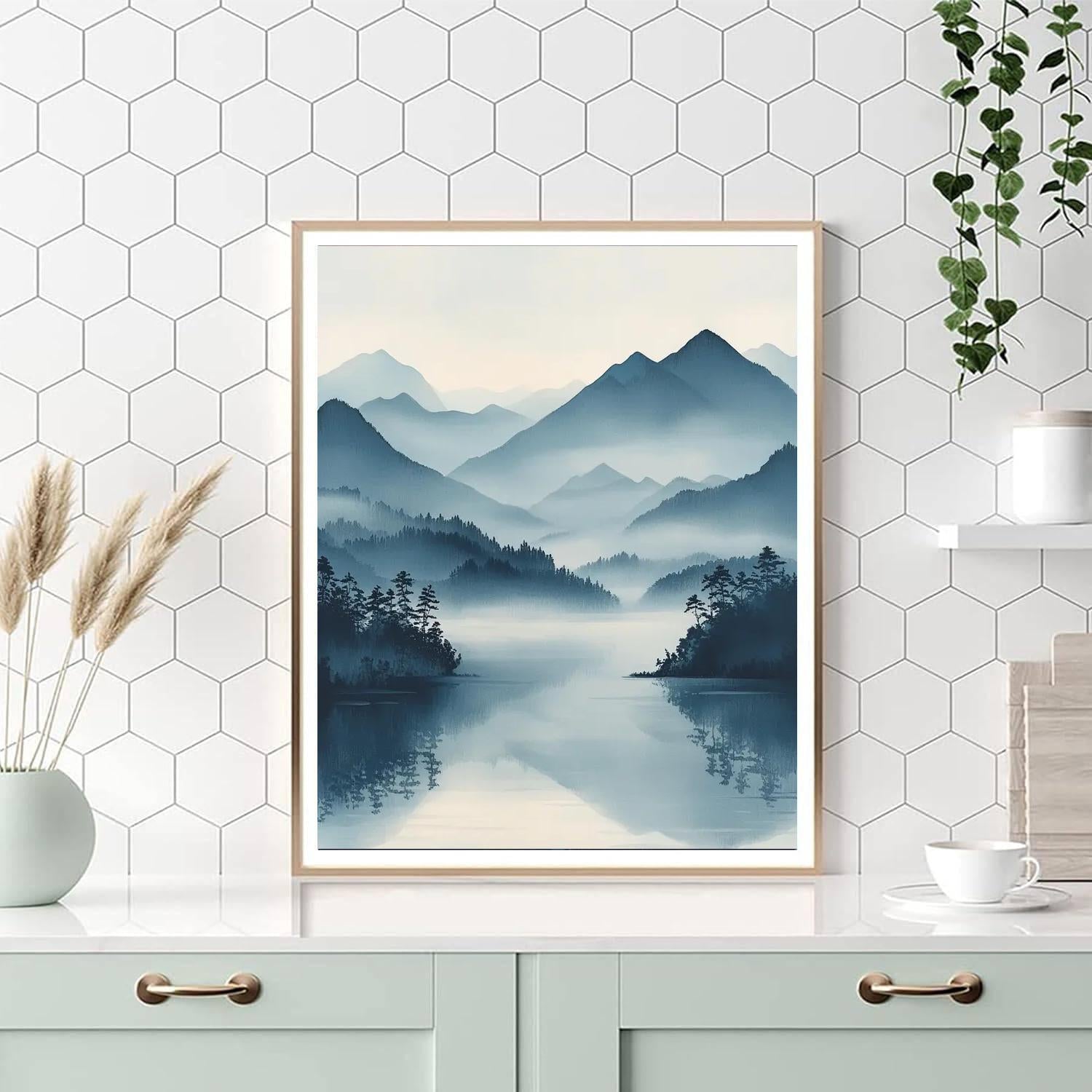 Hiroshige Inspired Dreamy Misty Mountains  Painting By Numbers Kit