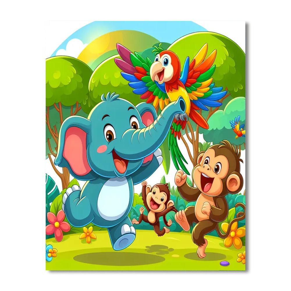 Friendly Jungle Party Paint By Numbers Art