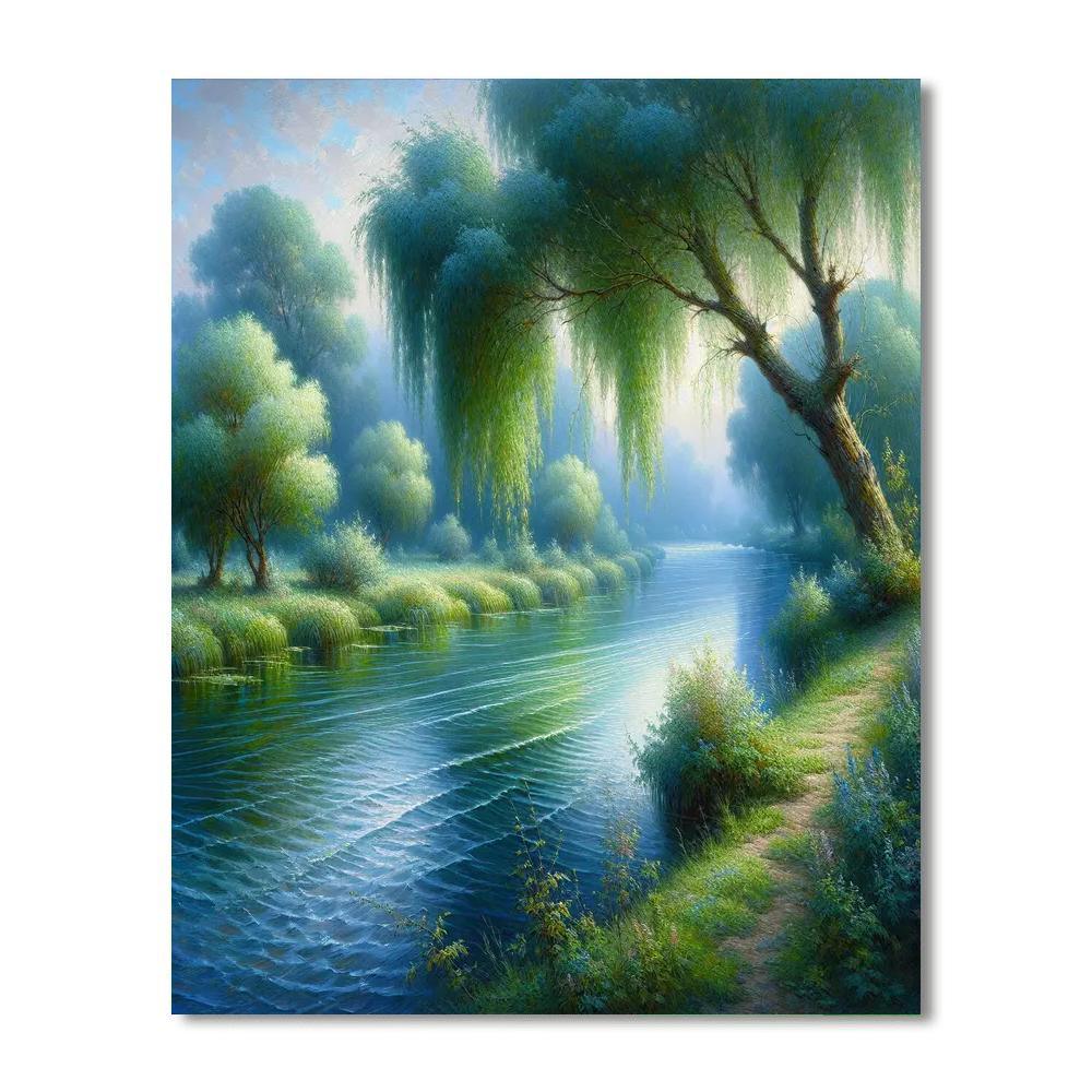 Serene Riverbank Tranquility Paint By Numbers Art