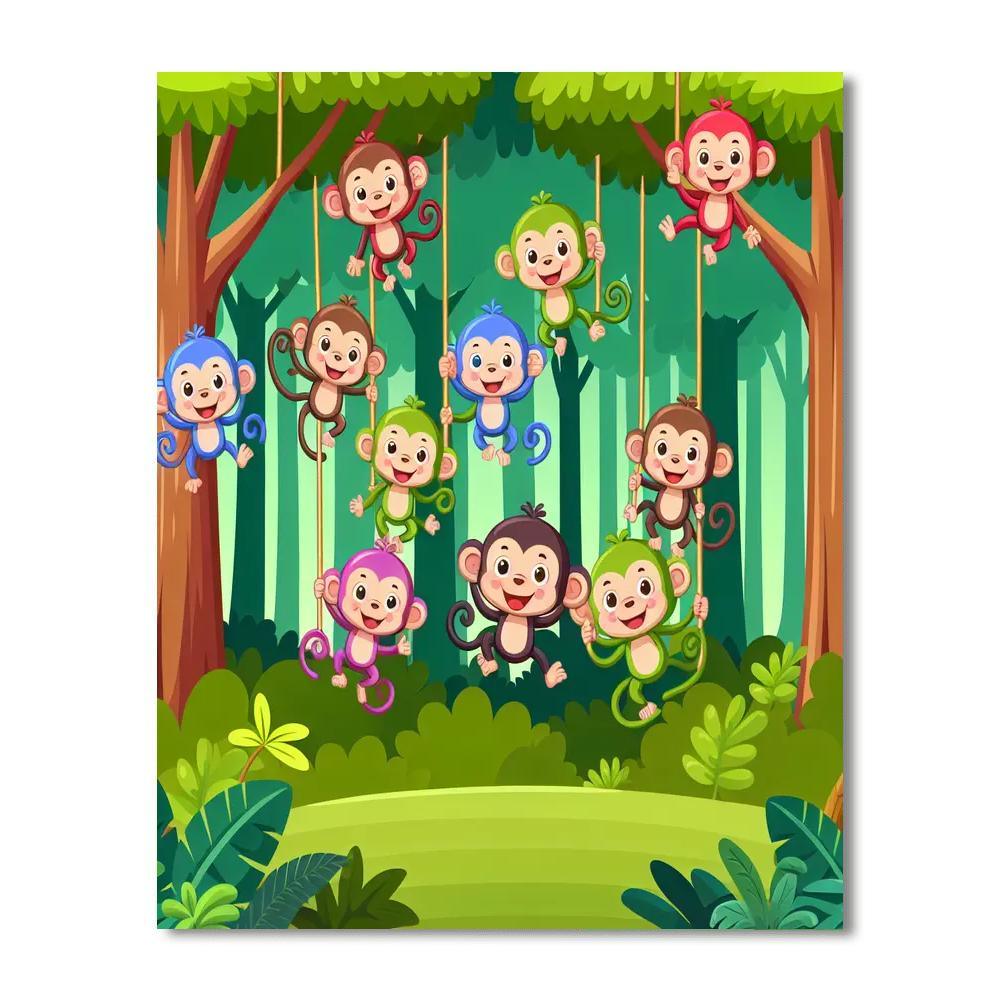 Jungle Safari With Curious Monkeys Paint By Numbers Art