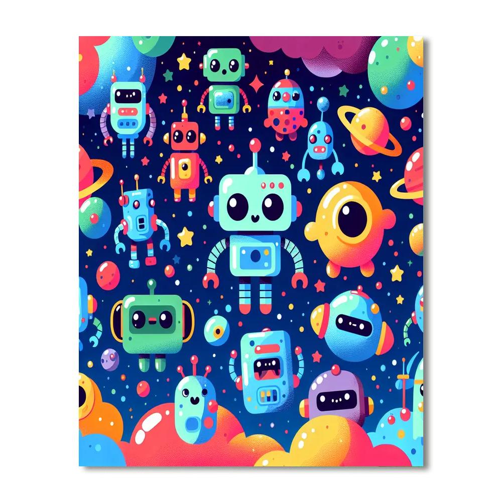 Rainbow Robot Galaxy Paint By Numbers Art
