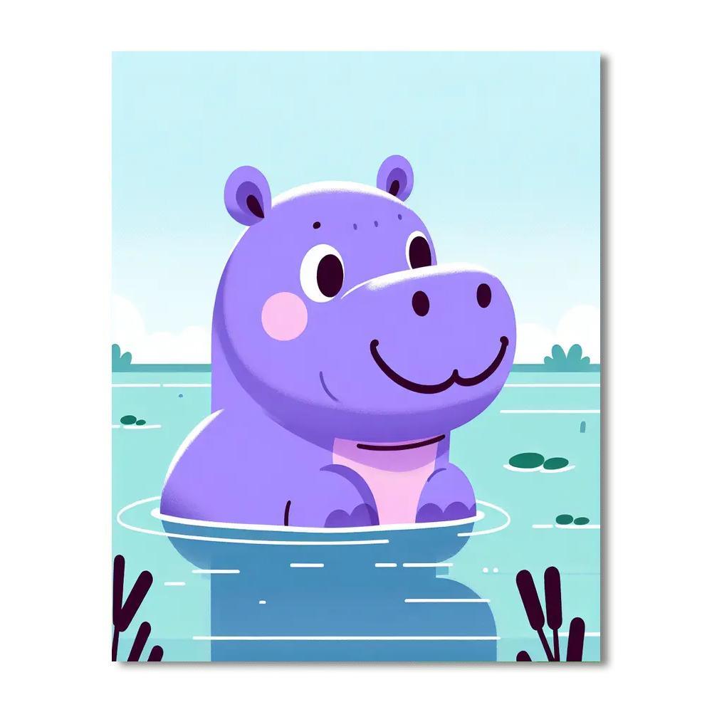Happy Hippo Hideaway Number Painting