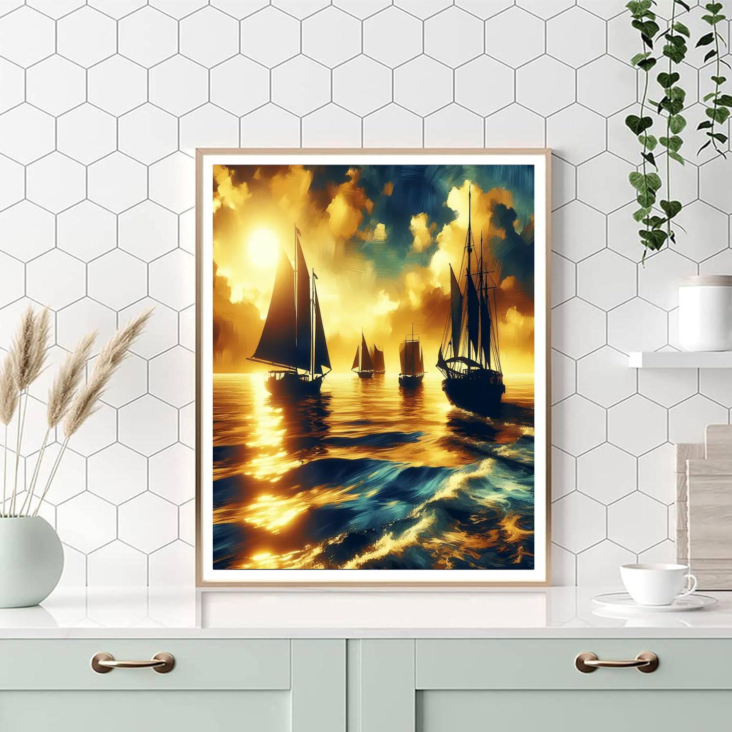 Sailing Through Golden Horizons Paint By Color