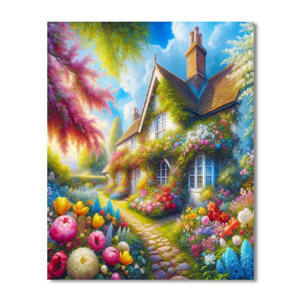 Cottage In Spring Bloom Paint By Color