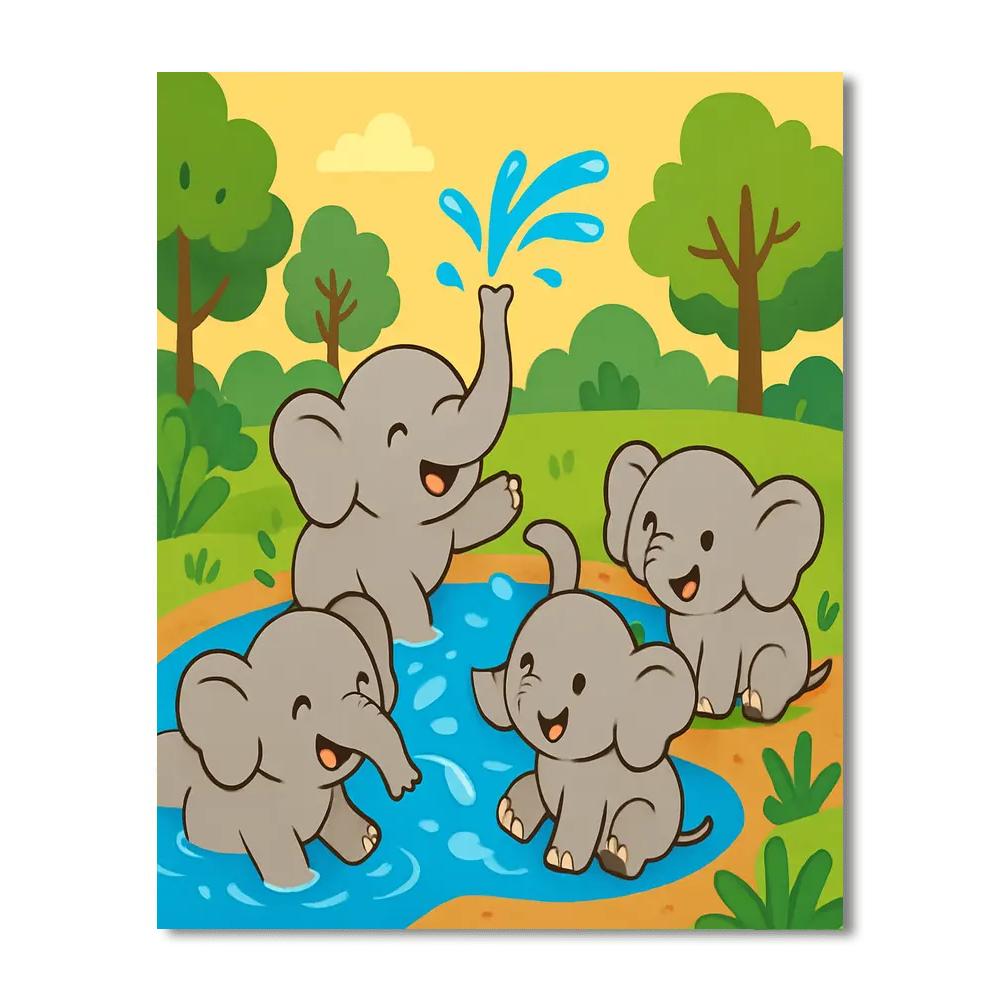 Bouncy Baby Elephants Painting By Numbers Kit