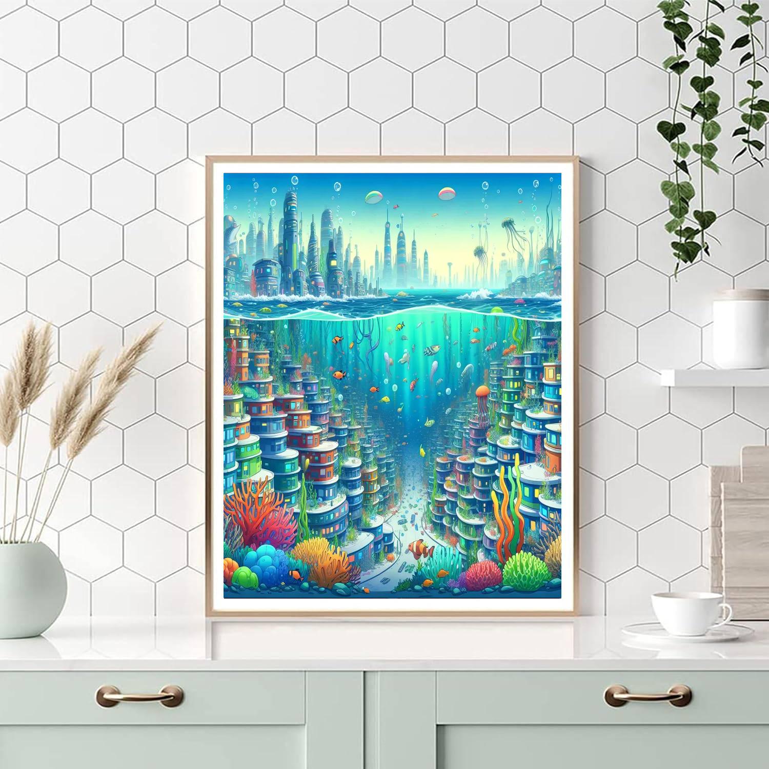 Futuristic Underwater City Painting Number Kit