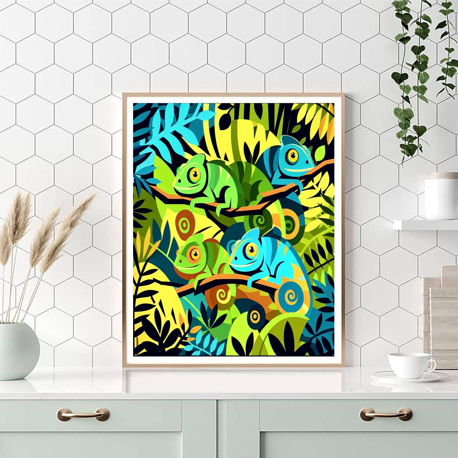 Colorful Chameleons' Jungle Hide And Seek Paint By Numbers Kits