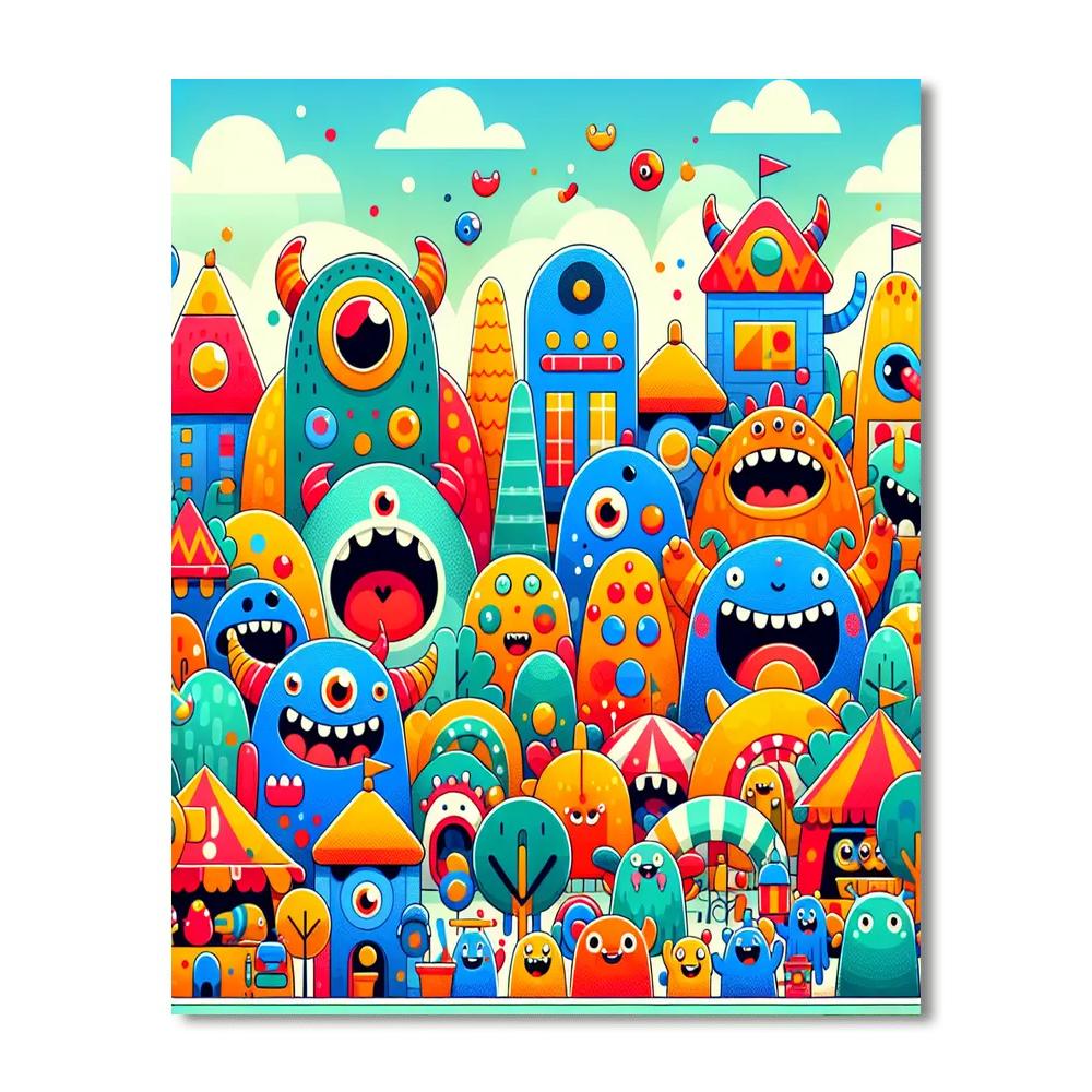 Whimsical Monster Town Paint By Numbers