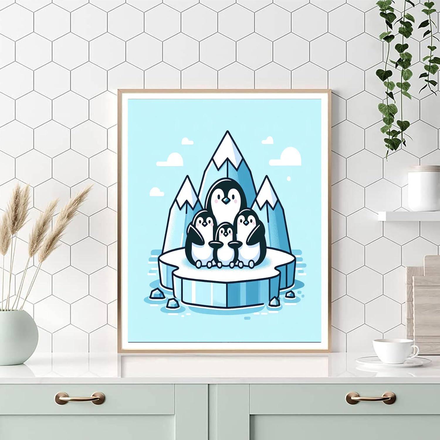 Cheerful Penguin Family Paint By Numbers Art