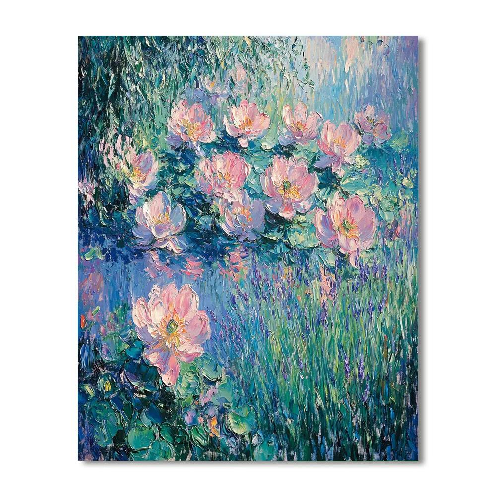 Claude Monet Inspired Serene Garden Blossoms  Number Painting
