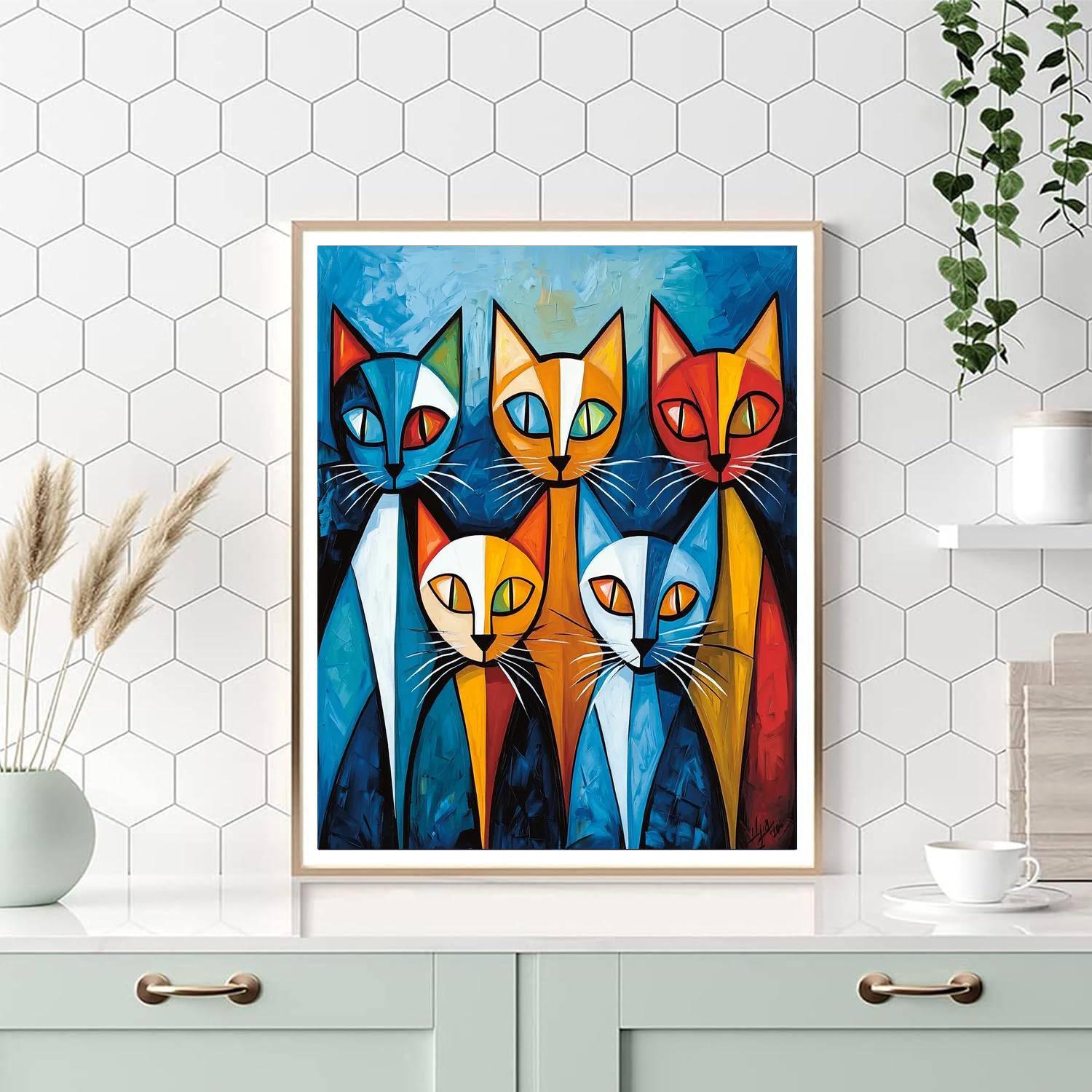Pablo Picasso Inspired Whimsical Cats In Picasso's World  Paint By Number