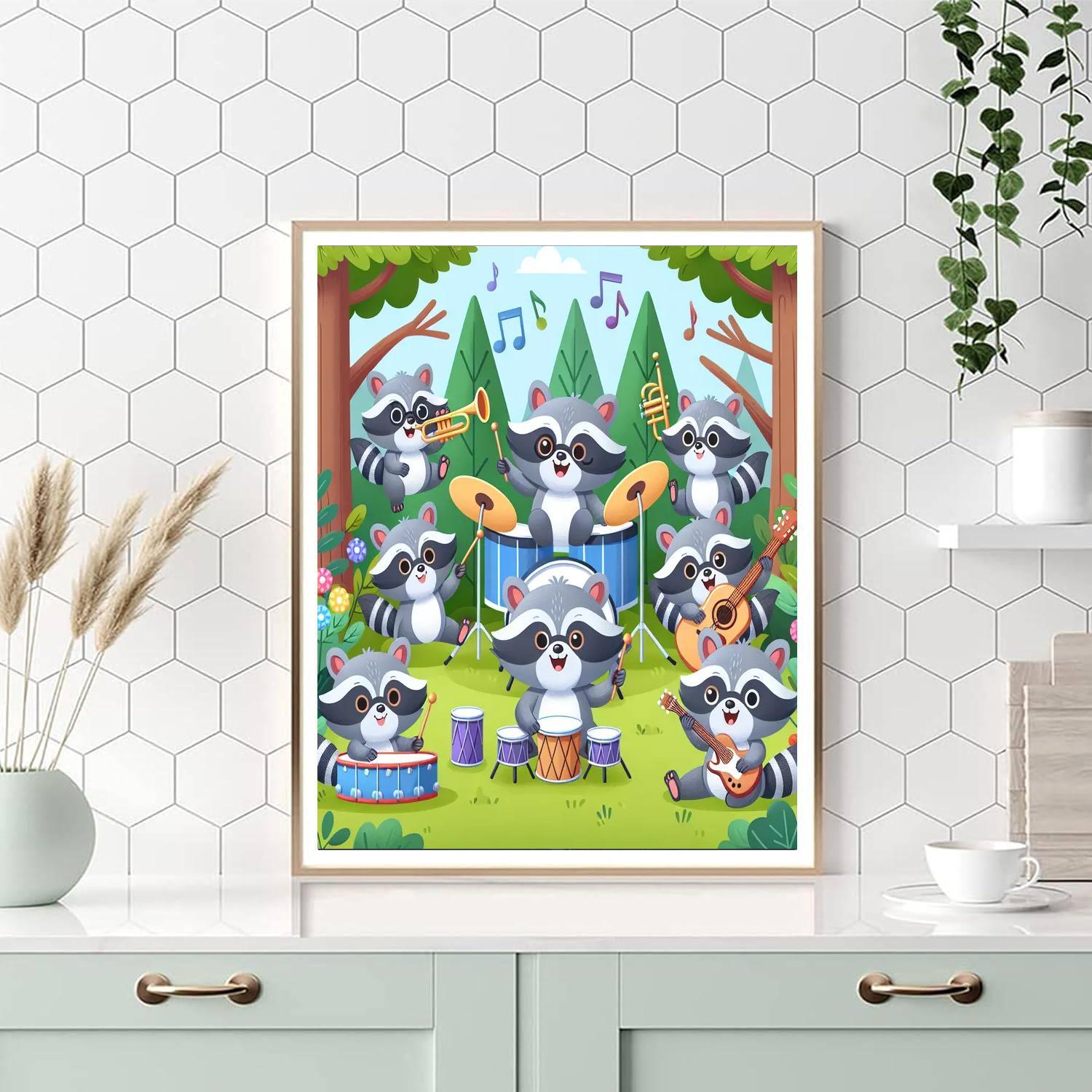 Silly Raccoon Band Paint By Numbers Art