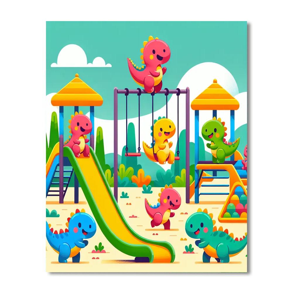 Friendly Dinosaurs Playground Paint By Numbers Art