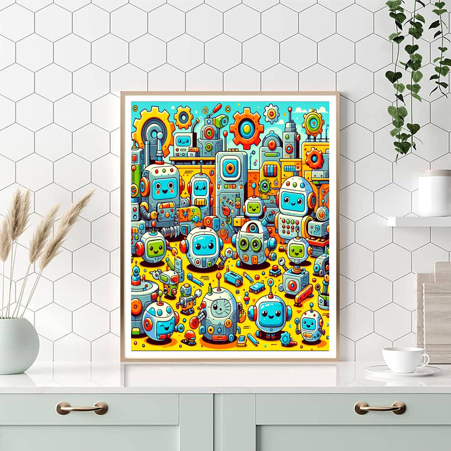 Lively Robot Factory Painting Number Kit