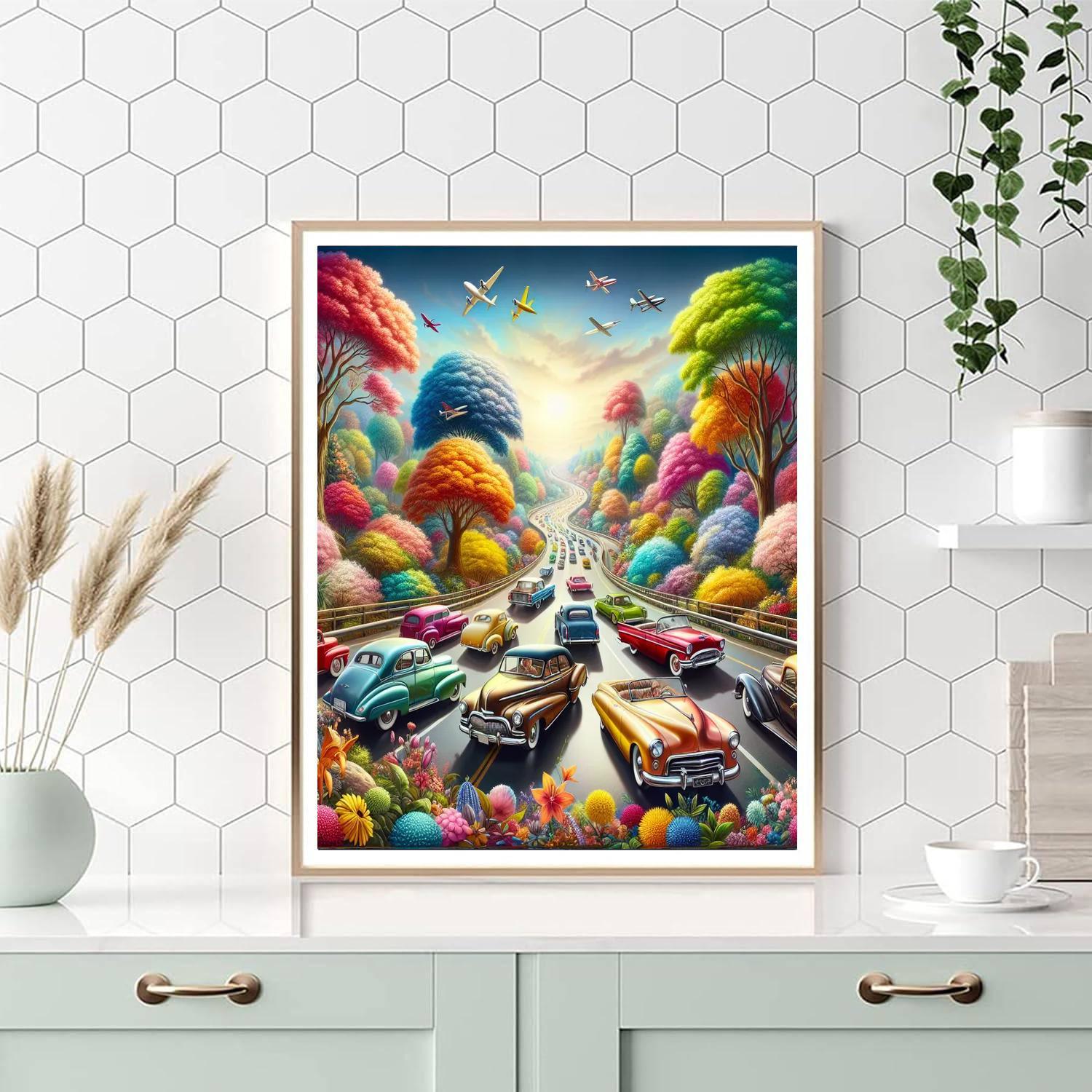 Charming Vintage Car Ride Numbered Painting Kits