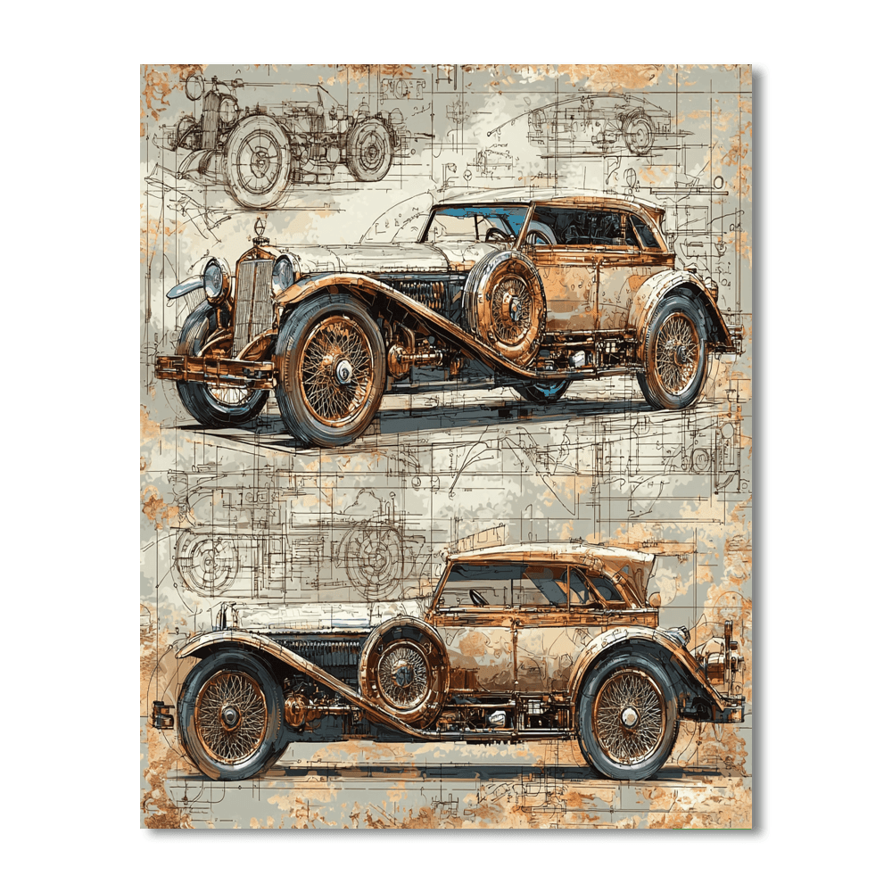 Leonardo Da Vinci Inspired Steampunk Automobiles On Canvas  Paint By Numbers