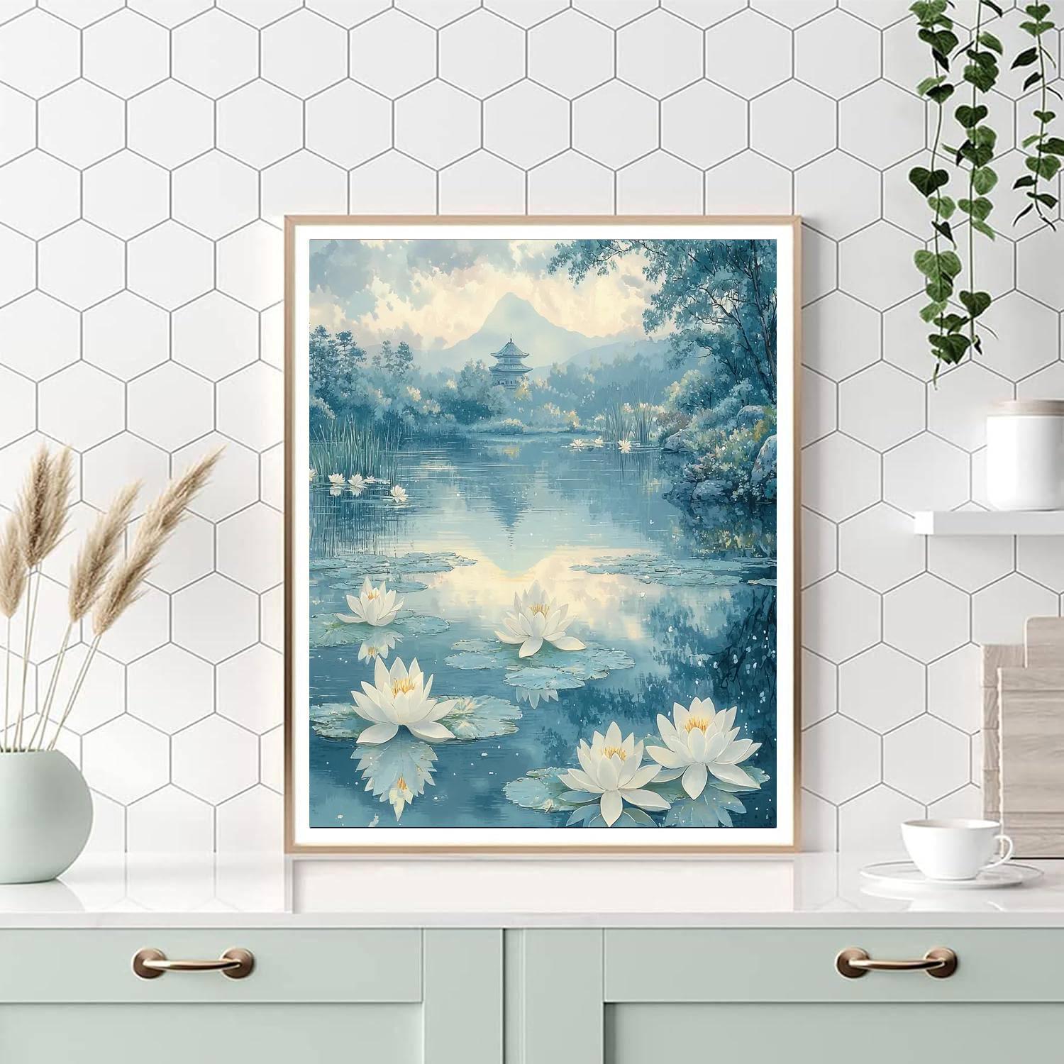 Utagawa Hiroshige Inspired Dancing Water Lilies  Number Painting