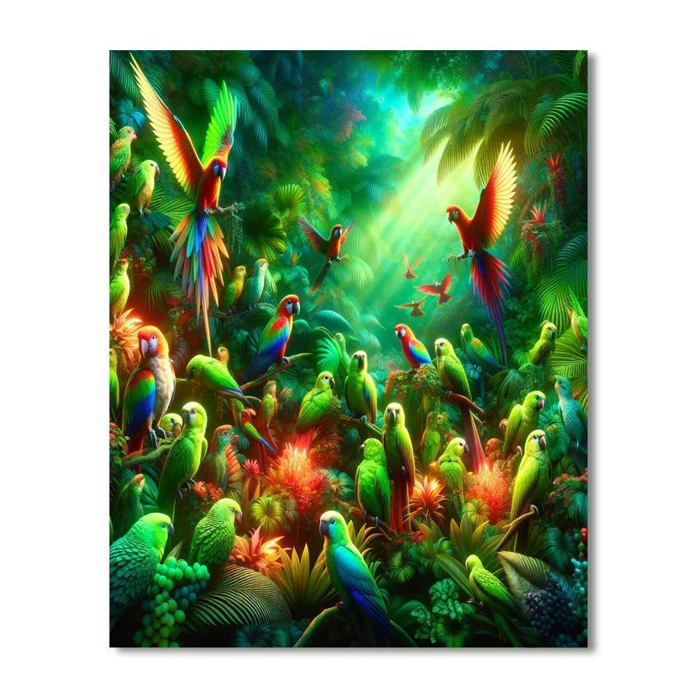 Joyful Tropical Aviary Number Painting