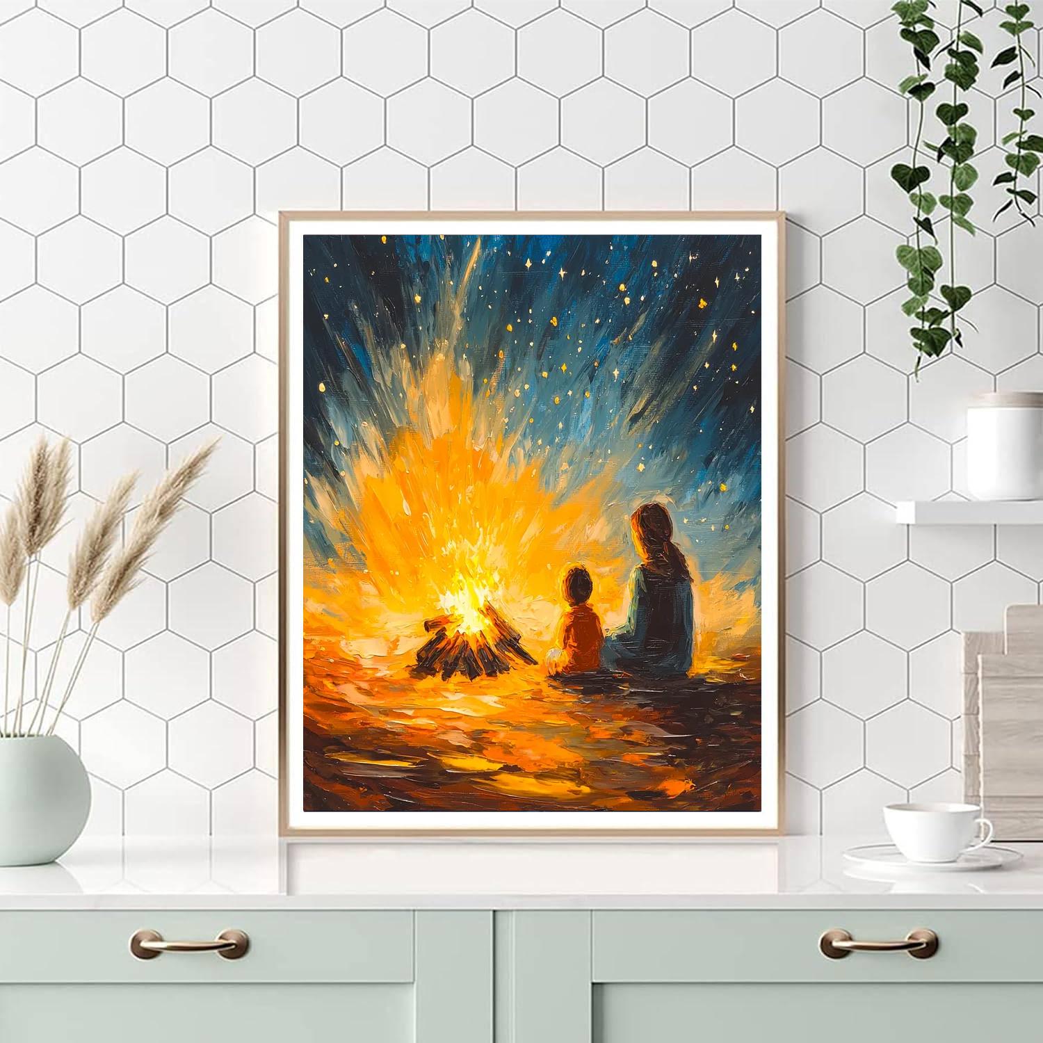 Family Campfire Night Number Painting