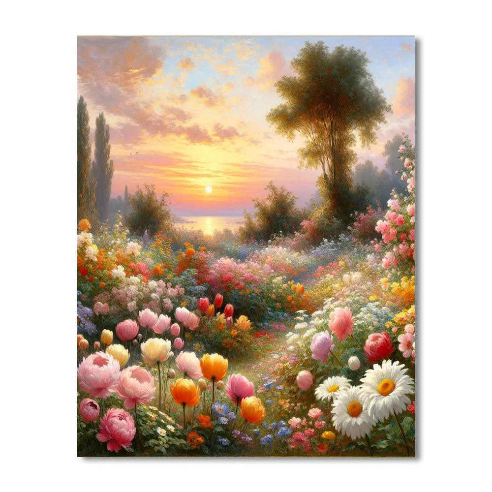 Dazzling Garden At Sunrise Painting Number Kit