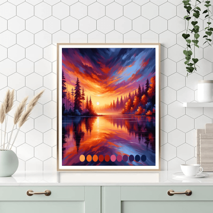 Sunset Over Lake Reflection Painting By Numbers Kit
