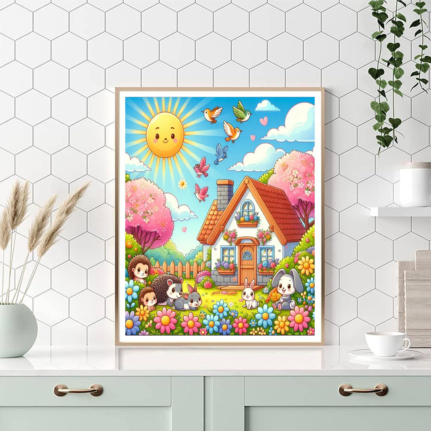 Cute Creatures In A Cozy Cottage Paint By Numbers