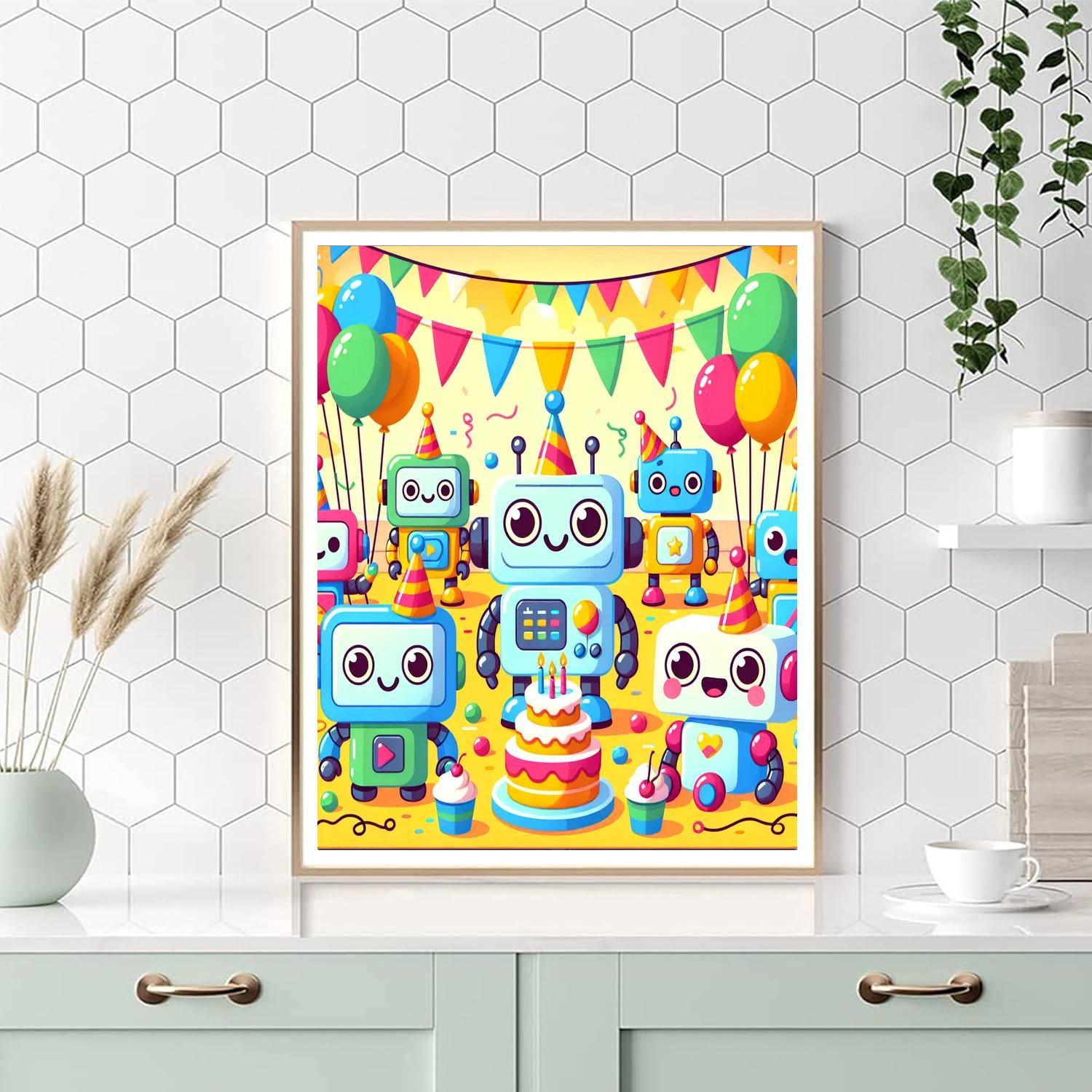 Playful Robot Party Painting By Numbers Kit